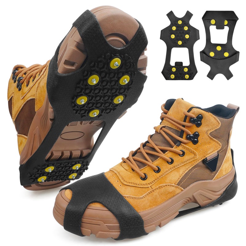 Shaddock Fishing Ice Cleats Snow Traction Cleats Crampons for Shoes and Boots Anti Slip Rubber Snow Cleats Overshoe Footwear Protable Grippers for Walking on Snow and Ice Men Women Hiking Climbing Ice Fishing - Image 1